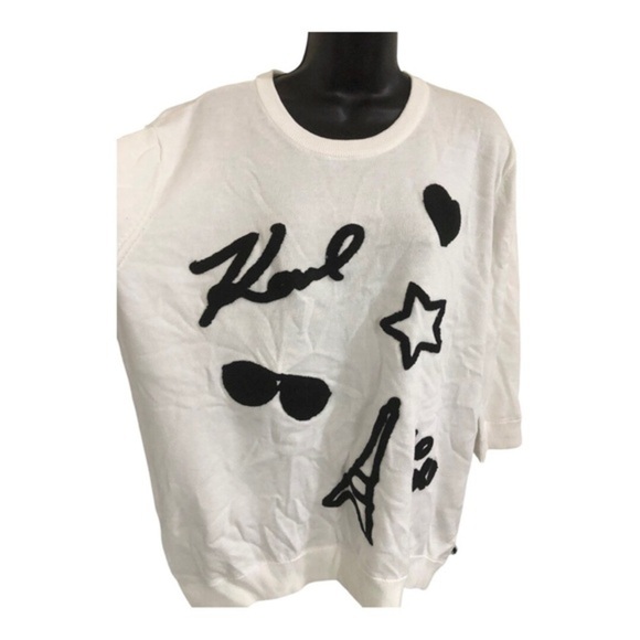Karl Lagerfeld white‎ & black tufted embroidered sweater size large new - Picture 1 of 8